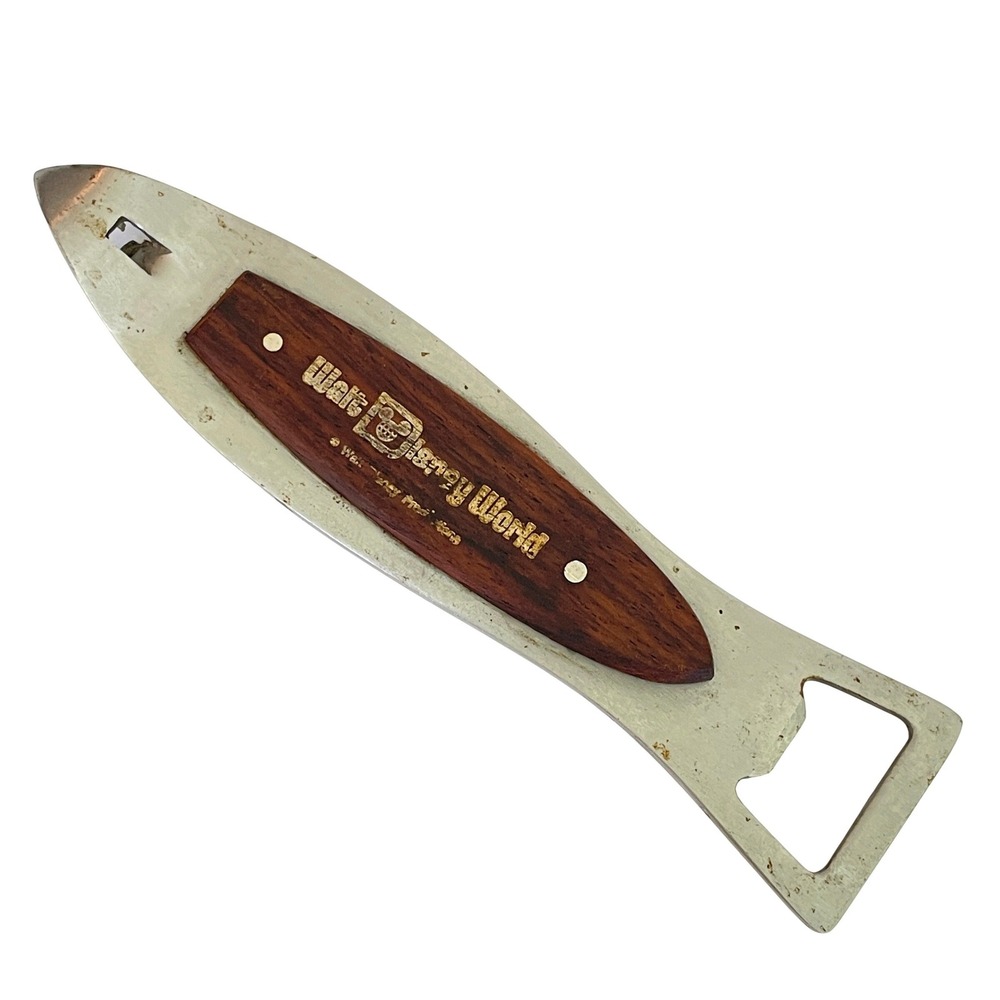 Vintage Walt Disney World Bottle Opener Church Key Wood Handle Stainless Japan